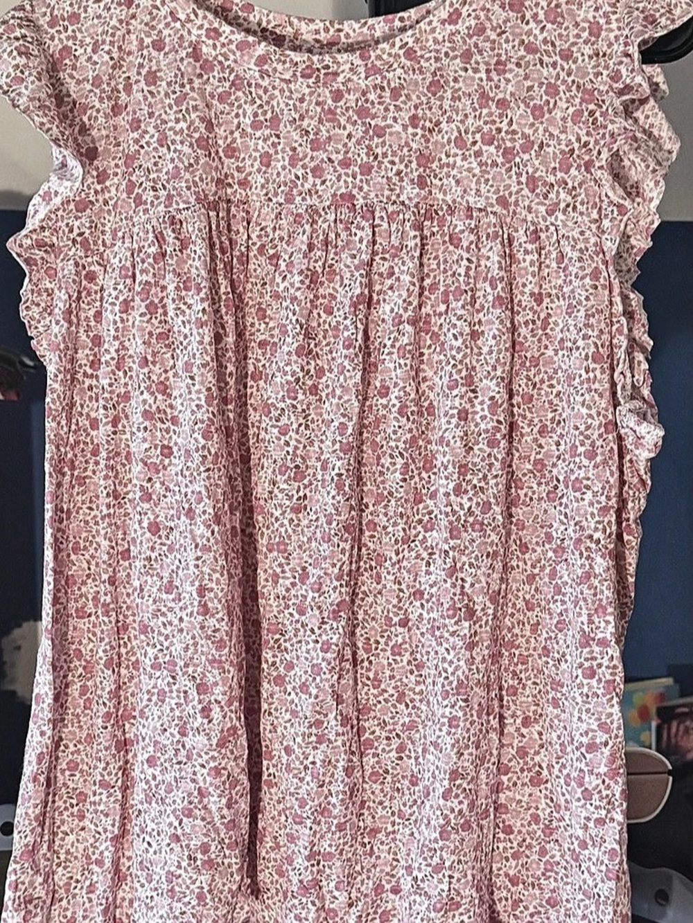 Wonderly XL Pink Floral Babydoll Blouse Ruffle Flutter Sleeve Cotton Modal